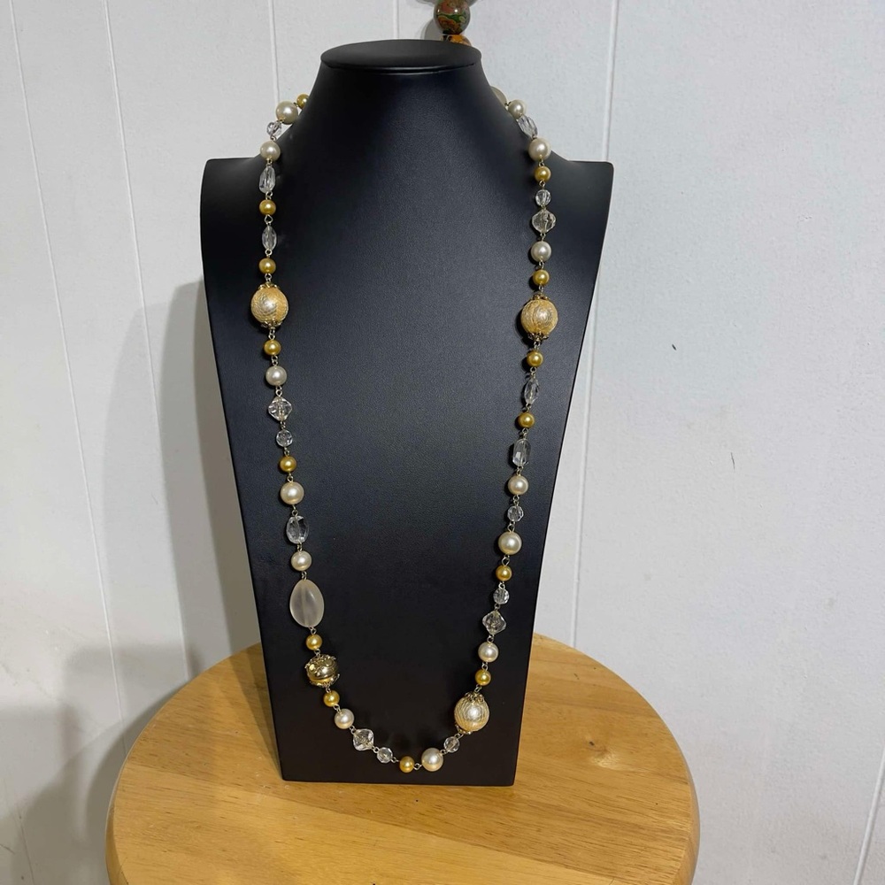 Elegant Gold & Pearl-Inspired Beaded Necklace